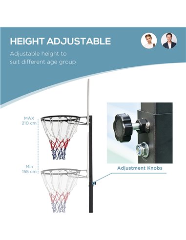 HOMCOM Portable Basketball Hoop: Wheeled Stand for Indoor & Outdoor Play, Adjustable Height, Monochrome Design A61-003