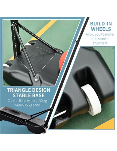 HOMCOM Portable Basketball Hoop: Wheeled Stand for Indoor & Outdoor Play, Adjustable Height, Monochrome Design A61-003