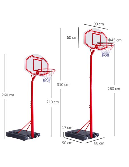 HOMCOM Steel Basketball Stand Height Adjustable Hoop Backboard Red A61-005 - pic 95080 | FastDaddyshop