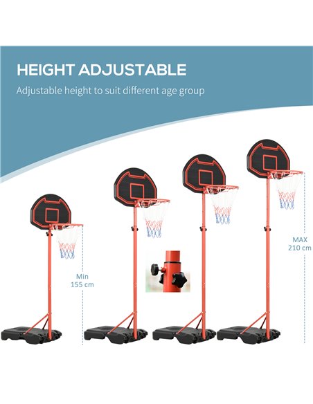 HOMCOM Adjustable Basketball Hoop: Sturdy Steel Frame for Indoor & Outdoor Play, Fun for All Ages, Black and Red A61-015 - pic 95090 | FastDaddyshop