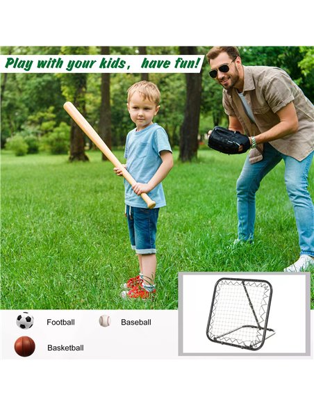 HOMCOM Angle Adjustable Rebounder Net Goal Training Set Football, Baseball, Basketball Daily Training, Black A90-223WT - pic 95101 | FastDaddyshop