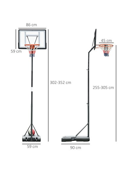 HOMCOM Adjustable Basketball Hoop Stand, Freestanding with Backboard & Wheels, 255-305cm, Black A61-013 - pic 95107 | FastDaddyshop