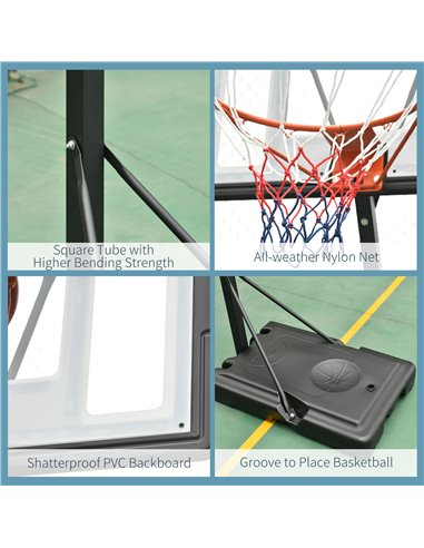 HOMCOM Adjustable Basketball Hoop Stand, Freestanding with Backboard & Wheels, 255-305cm, Black A61-013