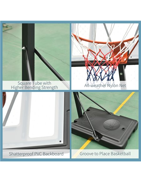 HOMCOM Adjustable Basketball Hoop Stand, Freestanding with Backboard & Wheels, 255-305cm, Black A61-013 - pic 95111 | FastDaddyshop