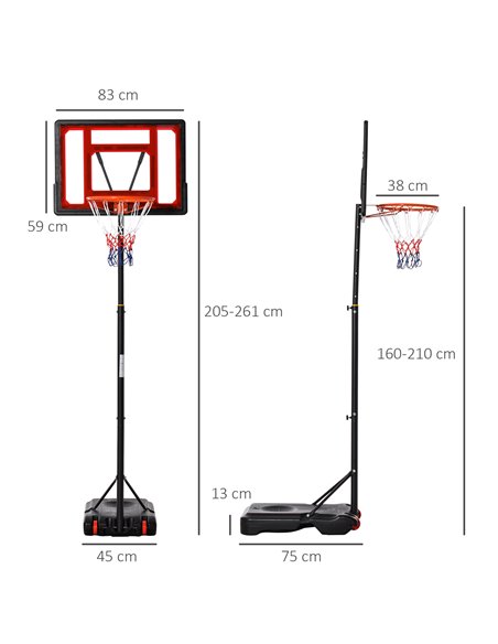 HOMCOM Portable Basketball Hoop Stand 160-210cm Adjustable Height Sturdy Rim Hoop w/ Large Wheels Stable Base & Net Free Standin - pic 95116 | FastDaddyshop