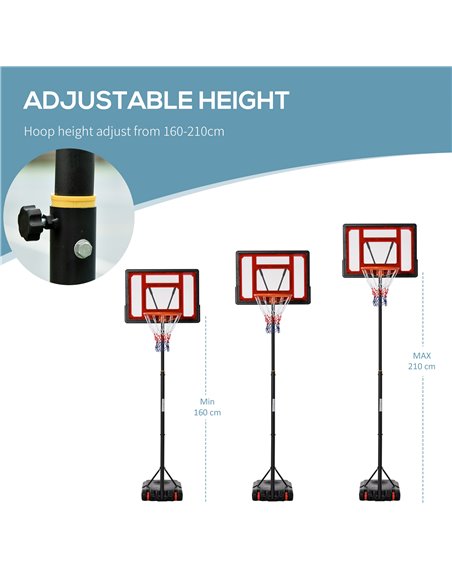 HOMCOM Portable Basketball Hoop Stand 160-210cm Adjustable Height Sturdy Rim Hoop w/ Large Wheels Stable Base & Net Free Standin - pic 95117 | FastDaddyshop