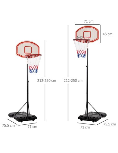 HOMCOM Adjustable Portable Basketball Stand, 175-215cm, with Sturdy Rim, Large Wheels, Stable Base, Net, Free Standing A61-020