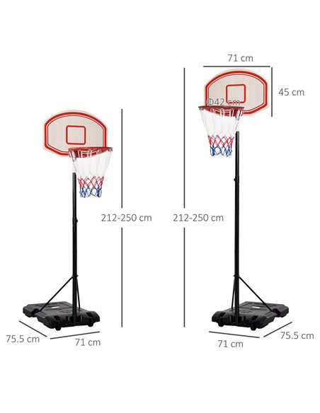 HOMCOM Adjustable Portable Basketball Stand, 175-215cm, with Sturdy Rim, Large Wheels, Stable Base, Net, Free Standing A61-020 - pic 95125 | FastDaddyshop