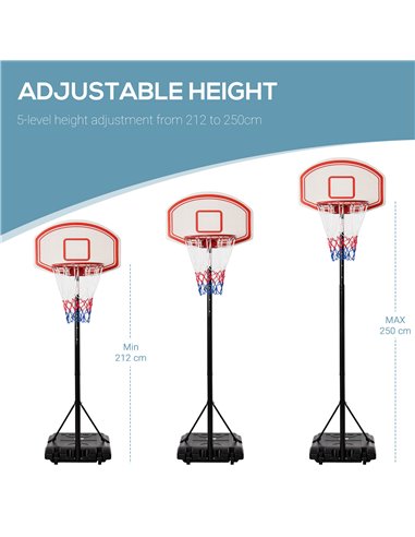 HOMCOM Adjustable Portable Basketball Stand, 175-215cm, with Sturdy Rim, Large Wheels, Stable Base, Net, Free Standing A61-020