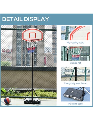 HOMCOM Adjustable Portable Basketball Stand, 175-215cm, with Sturdy Rim, Large Wheels, Stable Base, Net, Free Standing A61-020
