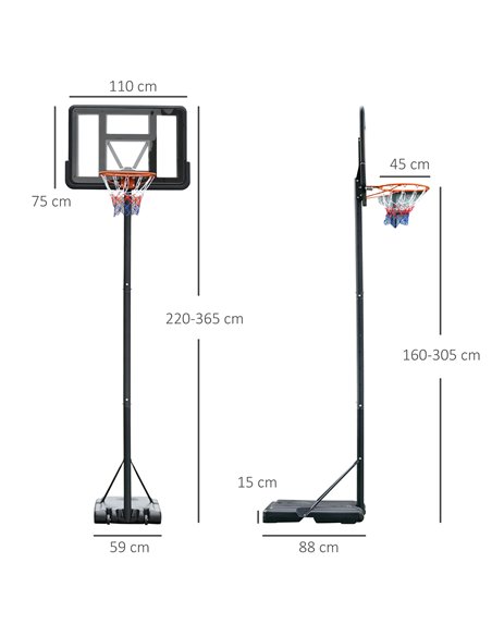 HOMCOM Portable Freestanding Basketball Hoop Stand Transparent Backboard 231-305cm Adjustable Basketball Hoop with Two Moving Wh - pic 95134 | FastDaddyshop