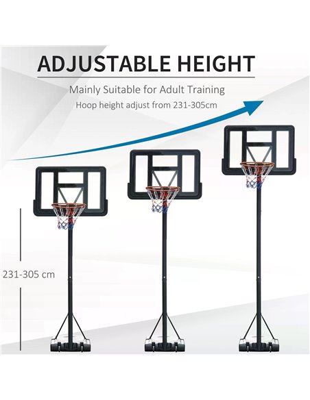 HOMCOM Portable Freestanding Basketball Hoop Stand Transparent Backboard 231-305cm Adjustable Basketball Hoop with Two Moving Wh - pic 95135 | FastDaddyshop