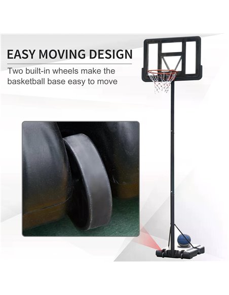 HOMCOM Portable Freestanding Basketball Hoop Stand Transparent Backboard 231-305cm Adjustable Basketball Hoop with Two Moving Wh - pic 95136 | FastDaddyshop