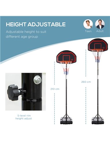 HOMCOM Adjustable Basketball Hoop Stand, with Wheels and Stable Base A61-027BK