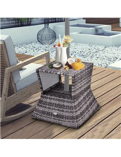 Outsunny Outdoor Patio Rattan Wicker Coffee Table with Umbrella Hole and Storage Space, Grey 2