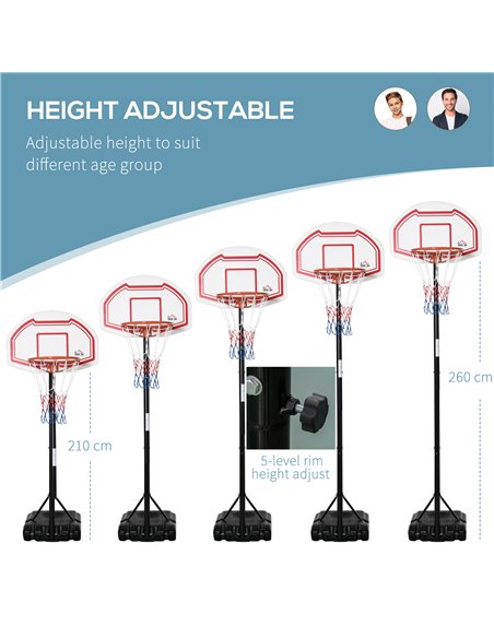 HOMCOM Outdoor Basketball Hoop Stand Portable Sturdy Rim Adjustable Height from 258-314 cm w/ Wheels, Stable Base A61-027RD - pic 95162 | FastDaddyshop