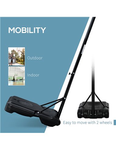 HOMCOM Outdoor Basketball Hoop Stand Portable Sturdy Rim Adjustable Height from 258-314 cm w/ Wheels, Stable Base A61-027RD