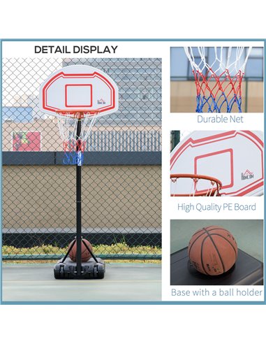 HOMCOM Outdoor Basketball Hoop Stand Portable Sturdy Rim Adjustable Height from 258-314 cm w/ Wheels, Stable Base A61-027RD