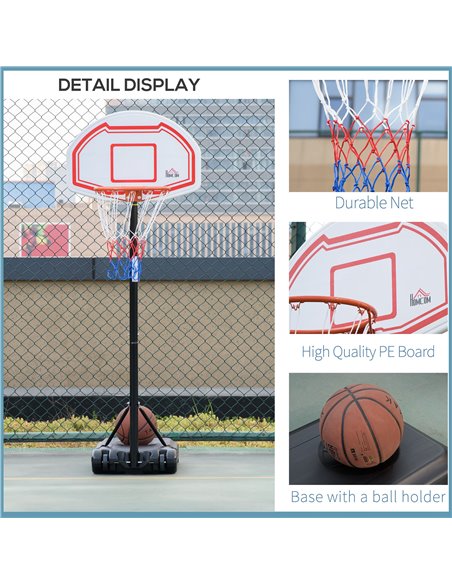 HOMCOM Outdoor Basketball Hoop Stand Portable Sturdy Rim Adjustable Height from 258-314 cm w/ Wheels, Stable Base A61-027RD - pic 95165 | FastDaddyshop
