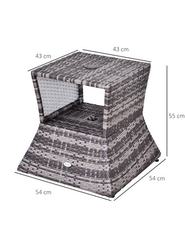 Outsunny Outdoor Patio Rattan Wicker Coffee Table Bistro Side Table w/ Umbrella Hole and Storage Space, Grey