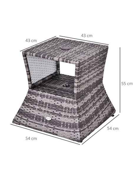 Outsunny Outdoor Patio Rattan Wicker Coffee Table Bistro Side Table w/ Umbrella Hole and Storage Space, Grey - pic 9517 | FastDaddyshop