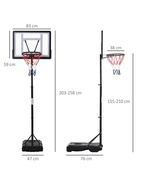 HOMCOM Height Adjustable Basketball Hoop and Stand, Free Standing Basketball Hoop System with Fillable Base and Wheels, for Teen - pic 95179 | FastDaddyshop