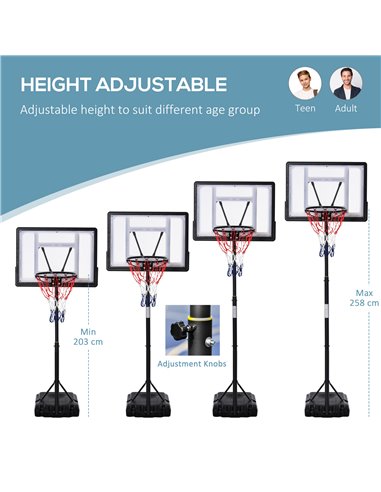 HOMCOM Height Adjustable Basketball Hoop and Stand, Free Standing Basketball Hoop System with Fillable Base and Wheels, for Teen