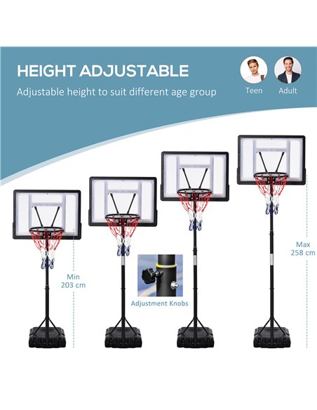 HOMCOM Height Adjustable Basketball Hoop and Stand, Free Standing Basketball Hoop System with Fillable Base and Wheels, for Teen - pic 95182 | FastDaddyshop
