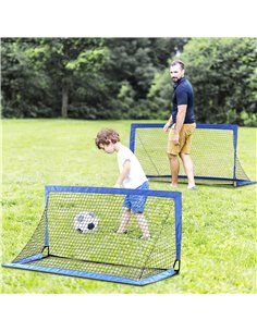 HOMCOM Set of 2 Football Goal Net 6 x 3 ft Foldable Outdoor Sport Training Teens Adults Soccer with Carrying Bag Blue A62-015V00 2