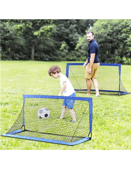 HOMCOM Set of 2 Football Goal Net 6 x 3 ft Foldable Outdoor Sport Training Teens Adults Soccer with Carrying Bag Blue A62-015V00 - pic 95187 | FastDaddyshop