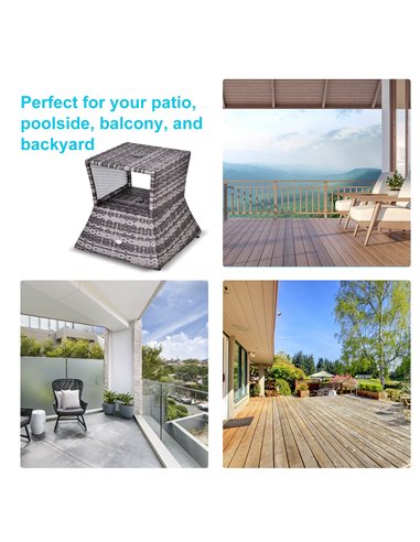 Outsunny Outdoor Patio Rattan Wicker Coffee Table Bistro Side Table w/ Umbrella Hole and Storage Space, Grey