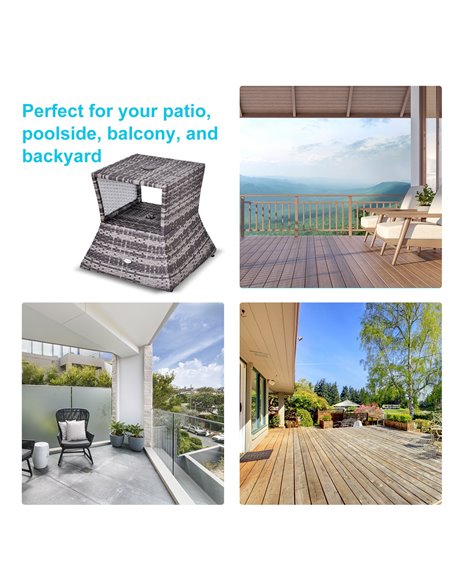 Outsunny Outdoor Patio Rattan Wicker Coffee Table Bistro Side Table w/ Umbrella Hole and Storage Space, Grey - pic 9521 | FastDaddyshop