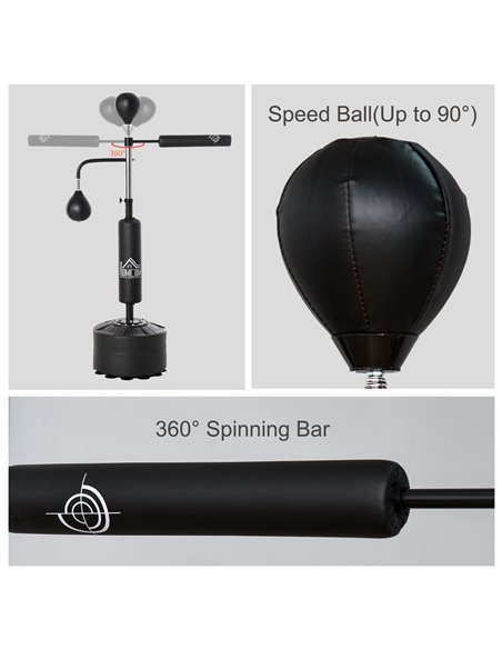 HOMCOM 3-in-1 Boxing Punching Bag Stand with 2 Speedballs, 360° Relax Bar, & PU-Wrapped Bag & Adjustable Height A91-120 - pic 95218 | FastDaddyshop