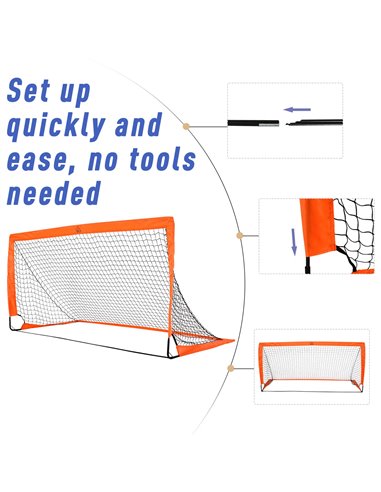 HOMCOM Outdoor Folding Football Goal, Tetoron Mesh, Orange, Ideal for Garden and Park Play A62-015OG