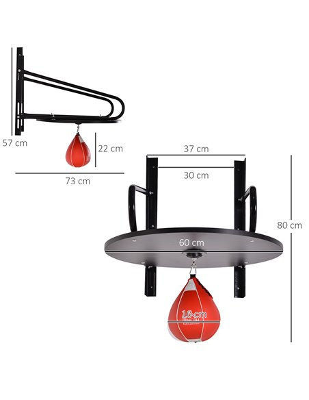 HOMCOM Boxing Speed Ball Set: Pear Bag with Platform, Wall Mount, Pump & Accessories, 60 x 73 x 80 cm A91-098 - pic 95251 | FastDaddyshop