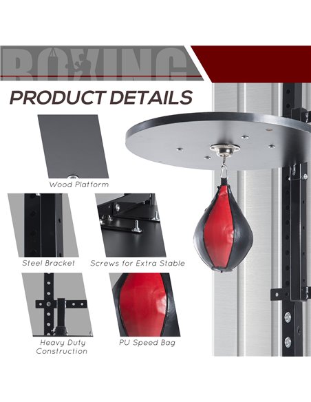 HOMCOM Speedball Platform with Punch Bag, Swivel Bracket for MMA Training & Workout, Includes Ball A90-022 - pic 95308 | FastDaddyshop