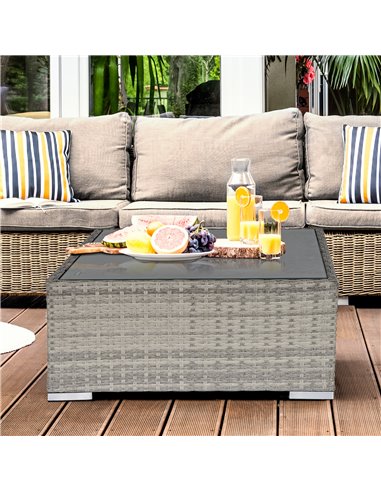 Outsunny Rattan Wicker Patio Coffee Table Ready to Use Outdoor Furniture Suitable for Garden Backyard Grey