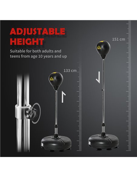 HOMCOM Punching Bag with Stand, Free Standing Boxing Bag Set, Speed Bag with Adjustable Height for Teens & Adults, Black, Gold A - pic 95334 | FastDaddyshop