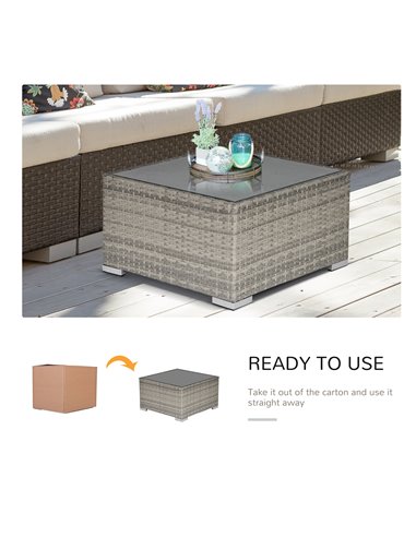 Outsunny Rattan Wicker Patio Coffee Table Ready to Use Outdoor Furniture Suitable for Garden Backyard Grey