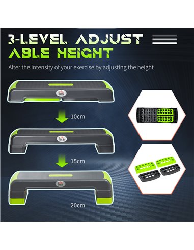 HOMCOM Aerobic Step with 3-Level Adjustable Heights for Home, Office Exercise, Grey and Green A90-298GN