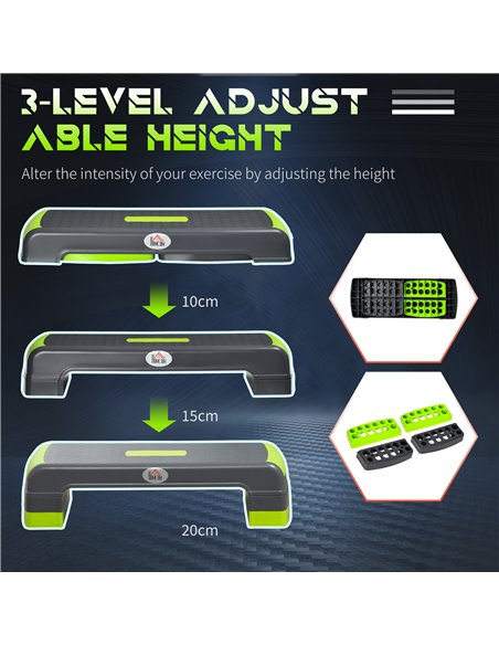 HOMCOM Aerobic Step with 3-Level Adjustable Heights for Home, Office Exercise, Grey and Green A90-298GN - pic 95352 | FastDaddyshop