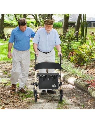 HOMCOM Folding Rollator with Cane Holder, Adjustable Handle Height and Aluminum Frame, 4 Wheeled Mobility Walker with Seat and B