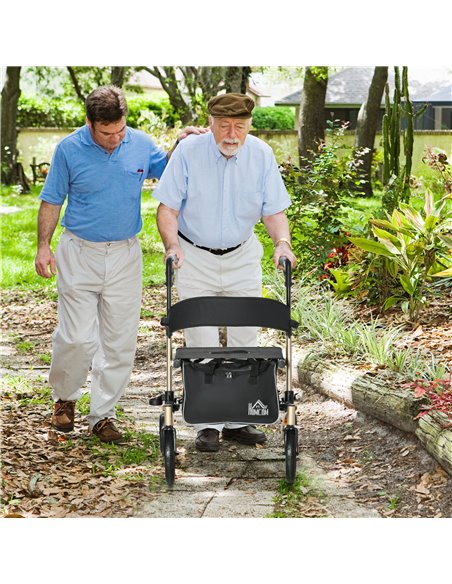 HOMCOM Folding Rollator with Cane Holder, Adjustable Handle Height and Aluminum Frame, 4 Wheeled Mobility Walker with Seat and B - pic 95358 | FastDaddyshop