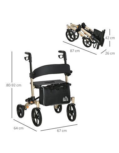 HOMCOM Folding Rollator with Cane Holder, Adjustable Handle Height and Aluminum Frame, 4 Wheeled Mobility Walker with Seat and B