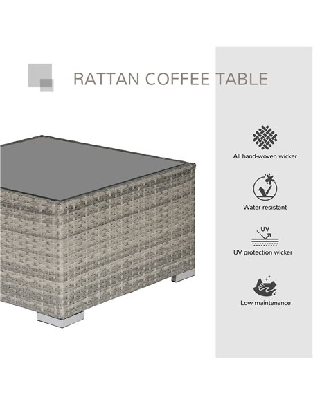 Outsunny Rattan Wicker Patio Coffee Table Ready to Use Outdoor Furniture Suitable for Garden Backyard Grey - pic 9536 | FastDaddyshop