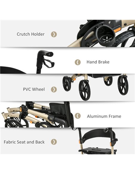 HOMCOM Folding Rollator with Cane Holder, Adjustable Handle Height and Aluminum Frame, 4 Wheeled Mobility Walker with Seat and B - pic 95362 | FastDaddyshop