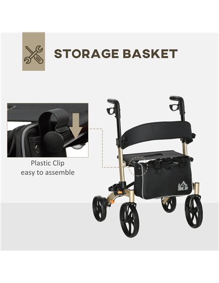 HOMCOM Folding Rollator with Cane Holder, Adjustable Handle Height and Aluminum Frame, 4 Wheeled Mobility Walker with Seat and B - pic 95363 | FastDaddyshop