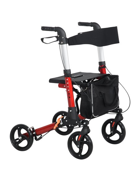 HOMCOM Folding Rollator Walker w/ Seat & Backrest, Lightweight Walking Frame w/ Adjustable Handle Height, 4 Wheeled Walker, Red  - pic 95366 | FastDaddyshop