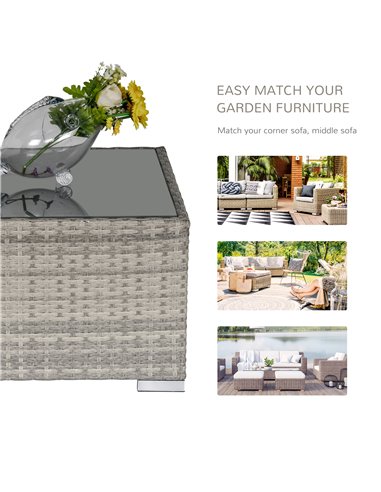 Outsunny Rattan Wicker Patio Coffee Table Ready to Use Outdoor Furniture Suitable for Garden Backyard Grey