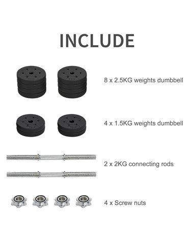 Dumbbells Set Hand Weight 30KG Adjustable Barbell Weight Lifting Equipment by HOMCOM A91-139